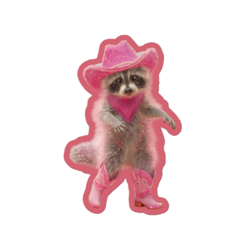 Pink Cowboy Baby Raccoon Sticker