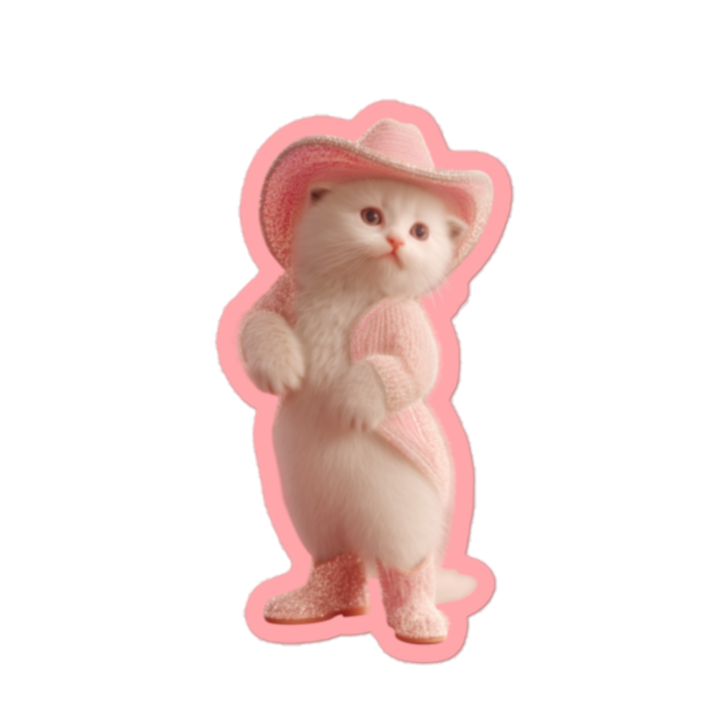 Pink Cowboy White Kitten Sticker