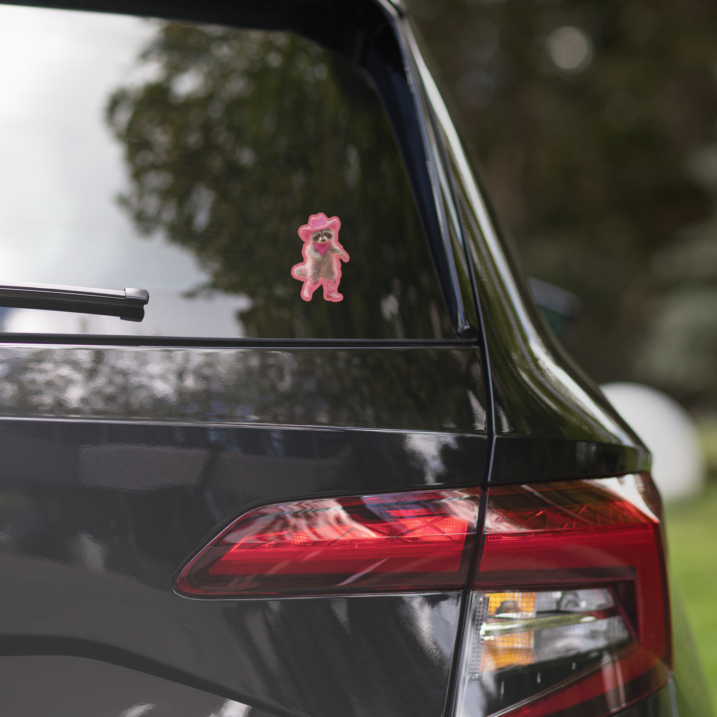 Pink Cowboy Baby Raccoon Sticker